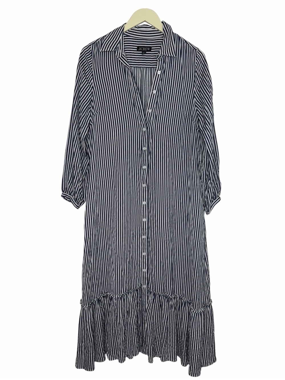 J. Crew Navy & White Vertical Stripe Button-Front Midi Dress